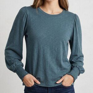 Puff Sleeve Z Supply Dusty Blue Rebel Brushed Slub Smocked Top XS Extra Small